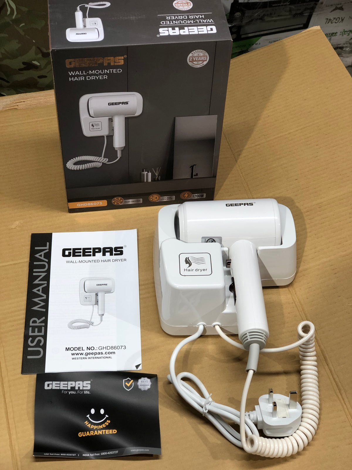 Geepas 1200W Wall Mounted Hair Dryer 86073