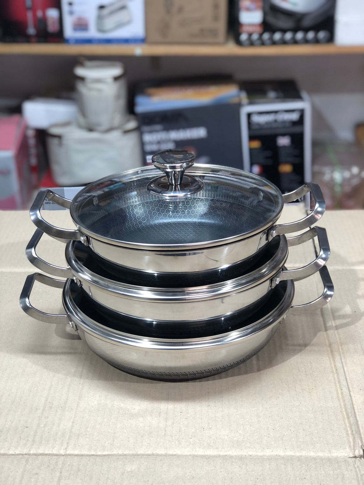 Imported Honey Comb Shallow 3pc Open Cookware Set