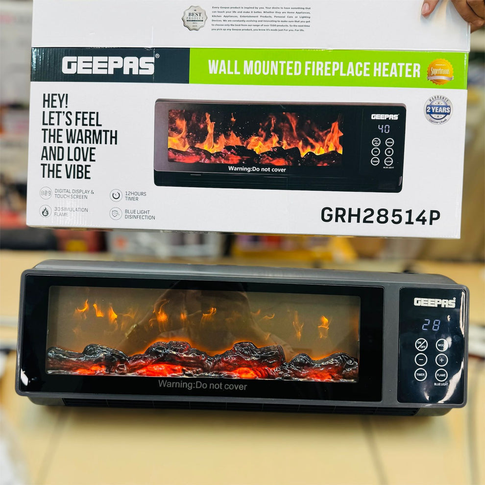 Geepas Wall Mounted 3D Flame Touch Display Blower Heater GRH28524P