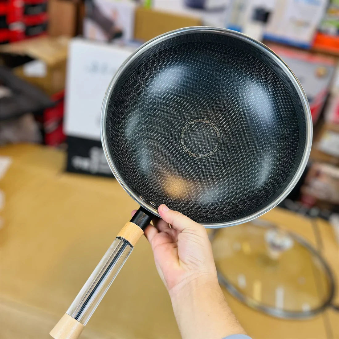 Crystal Honey Comb Laser Coated Deep Fry Pan 34cm
